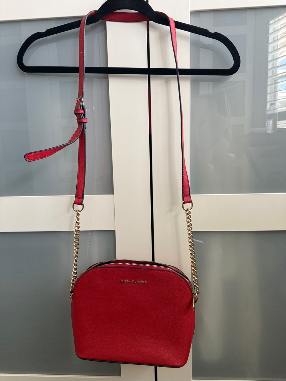 Inspired Red Leather Crossbody with Gold Chain